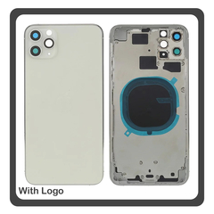 iPhone 11 Pro Max (A2218, A2161) Rear Back Battery Cover Middle Frame- Housing Πίσω Κάλυμμα Καπάκι Πλάτη Μπαταρίας - Σασί + Camera Lens Τζαμάκι Κάμερας + Side Keys Πλαϊνά πλήκτρα  + Sim Tray Θήκη Κάρτας White Άσπρο (Ref By Apple)