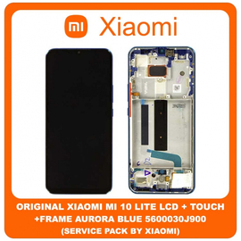 Γνήσια Original Xiaomi Mi 10 Lite, Mi10 Lite (M2002J9G) Super Amoled Lcd Display Assembly Screen Οθόνη + Touch Screen Digitizer Μηχανισμός Αφής + Frame Πλαίσιο Bezel Σασί Aurora Blue Μπλε 56000300J900 (Service Pack By Xiaomi)