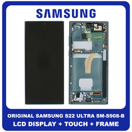 Γνήσιο Original Samsung Galaxy S22 Ultra 5G, S22Ultra 5G (SM-S908B, SM-S908B/DS) Dynamic AMOLED LCD Display Screen Assembly Οθόνη + Touch Screen Digitizer Μηχανισμός Αφής + Frame Bezel Πλαίσιο Σασί Green Πράσινο GH82-27488D (Service Pack By Samsung)