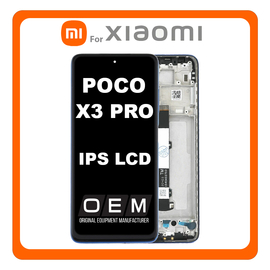 HQ OEM Συμβατό Για Xiaomi Poco X3 Pro (M2102J20SG, M2102J20SI) Poco X3 (MZB07Z0IN, MZB07Z1IN) IPS LCD Display Screen Assembly Οθόνη + Touch Screen Digitizer Μηχανισμός Αφής + Frame Bezel Πλαίσιο Σασί Frost Blue Μπλε (Grade AAA+++)​