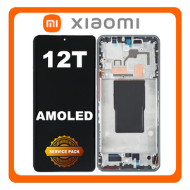 Γνήσιο Original Xiaomi 12T 5G (22071212AG) AMOLED LCD Display Screen Assembly Οθόνη + Touch Screen Digitizer Μηχανισμός Αφής + Frame Bezel Πλαίσιο Σασί Silver Ασημί 560004L12A00 (Service Pack By Xiaomi)