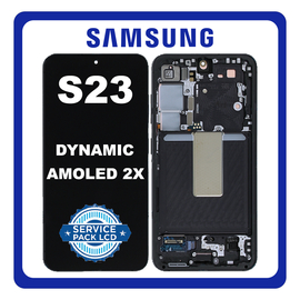 Γνήσια Original Samsung Galaxy S23 (SM-S911B, SM-S911B/DS) Dynamic AMOLED 2X LCD Display Screen Assembly Οθόνη + Touch Screen Digitizer Μηχανισμός Αφής + Frame Bezel Πλαίσιο Σασί Phantom Black Μαύρο GH82-30481A GH82-30480A (Service Pack By Samsung)