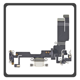 HQ OEM Συμβατό Με Apple iPhone 14 (A2882, A2649) Charging Dock Connector Lightning Flex Καλωδιοταινία Κονέκτορας Φόρτισης + Microphone Μικρόφωνο White Άσπρο (Premium A+)