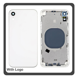 iPhone XR, iPhoneXR (A2105, A1984) Rear Back Battery Cover Middle Frame- Housing Πίσω Κάλυμμα Καπάκι Πλάτη Μπαταρίας - Σασί + Side Keys Πλαϊνά πλήκτρα  + Sim Tray Θήκη Κάρτας White Άσπρο (Ref By Apple)