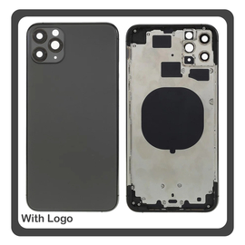 iPhone 11 Pro Max (A2218, A2161) Rear Back Battery Cover Middle Frame- Housing Πίσω Κάλυμμα Καπάκι Πλάτη Μπαταρίας - Σασί + Camera Lens Τζαμάκι Κάμερας + Side Keys Πλαϊνά πλήκτρα  + Sim Tray Θήκη Κάρτας Matte Space Gray Μαύρο (Ref By Apple)