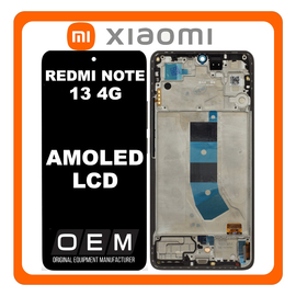 HQ OEM Συμβατό Με Xiaomi Redmi Note 13 4G (23129RAA4G, 23124RA7EO) AMOLED LCD Display Screen Assembly Οθόνη + Touch Screen Digitizer Μηχανισμός Αφής + Frame Bezel Πλαίσιο Σασί Black Μαύρο (Premium A+)