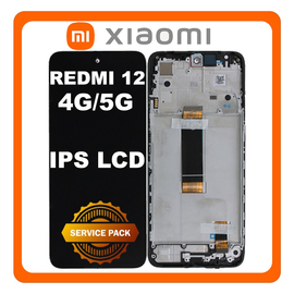 Γνήσια Original Xiaomi Redmi 12 4G (23053RN02A, 23053RN02Y) / Redmi 12 5G (23076RN4BI,23076RN8DY​) IPS LCD Display Screen Assembly Οθόνη + Touch Screen Digitizer Μηχανισμός Αφής + Frame Bezel Πλαίσιο Σασί Midnight Black Μαύρο 560002M19A00 / 5600050M1900 (Service Pack By Xiaomi)