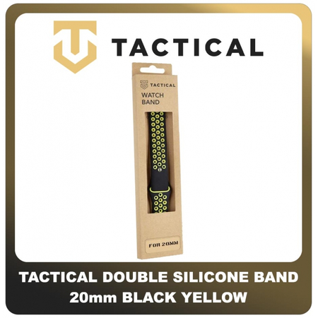 Original Γνήσιο Tactical 195 Double Silicone Band 20mm Smartwatch Bracelet Strap Λουράκι Ζώνη Σιλικόνης Για Ρολόι Black Yellow Μαύρο Κίτρινο