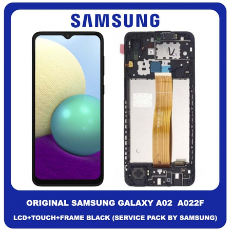 Original Γνήσιο Samsung Galaxy A02 A022F (A022F, A022F/DS, A022M, A022M/DS, A022G, A022G/DS) PLS IPS LCD Display Screen Assembly Οθόνη + Touch Screen Digitizer Μηχανισμός Αφής + Frame Bezel Πλαίσιο Σασί Black Μαύρο GH82-25249A GH82-25250A (Service Pack By Samsung)