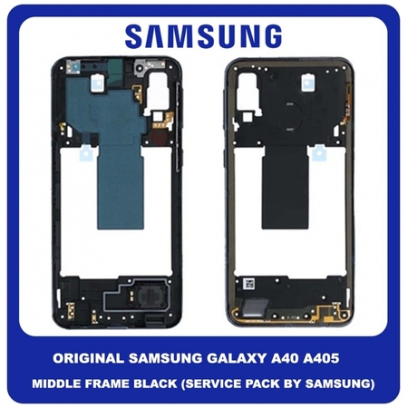 Original Γνήσιο Samsung Galaxy A40 A405 (SM-A405F, SM-A405FN, SM-A405FM, SM-A405S, SM-A405FN/DS, SM-A405F/DS, SM-A405FM/DS) Front Housing Lcd Middle Frame Bezel Plate Μεσαίο Πλαίσιο Black Μαύρο GH97-22974A (Service Pack By Samsung)