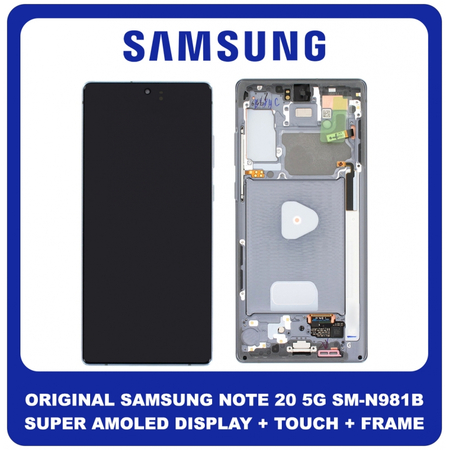 Γνήσια Original Samsung Galaxy Note 20 5G, Note20 5G (SM-N981B, SM-N981B/DS) Super AMOLED PlusLCD Display Screen Assembly Οθόνη + Touch Screen Digitizer Μηχανισμός Αφής + Frame Bezel Πλαίσιο Σασί Grey Γκρι GH82-23733A (Service Pack By Samsung)