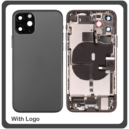 HQ OEM Apple Iphone 11 Pro, Iphone11 Pro (A2215, A2160, A2217) BACK BATTERY COVER MIDDLE FRAME- HOUSING ΚΑΠΑΚΙ ΜΠΑΤΑΡΙΑΣ- ΣΑΣΙ + ΠΛΑΙΝΑ ΠΛΗΚΤΡΑ SIDE KEYS + ΘΗΚΗ ΚΑΡΤΑΣ SIM HOLDER BLACK (Grade AAA+++)