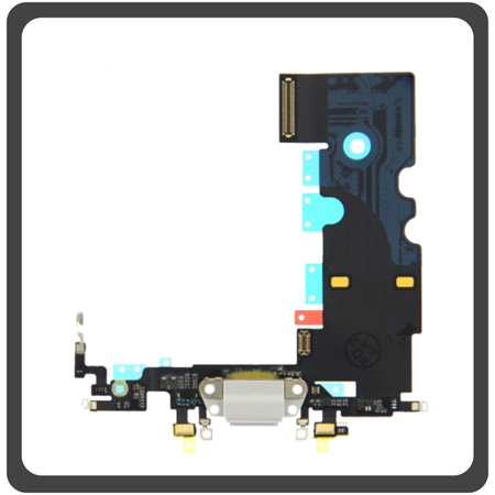 Γνήσια Original Apple iPhone 8+, iPhone 8 Plus (A1864, A1897), Charging Dock Connector Lightning Flex Καλωδιοταινία Κονέκτορας Φόρτισης + Microphone Μικρόφωνο White Άσπρο