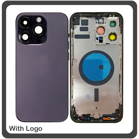 HQ OEM Συμβατό Με Apple iPhone 14 Pro Max (A2894), Rear Back Battery Cover Middle Frame- Housing Πίσω Κάλυμμα Καπάκι Πλάτη Μπαταρίας - Σασί + Camera Lens Τζαμάκι Κάμερας + Side Keys Πλαινά πλήκτρα  + Sim Tray Θήκη Κάρτας Deep Purple Μωβ (Premium A+)