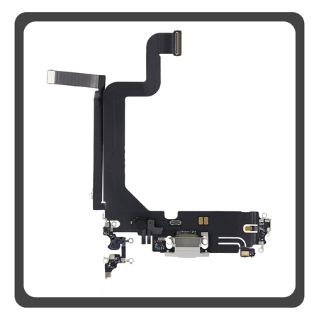 HQ OEM Συμβατό Με Apple iPhone 14 Pro Max (A2894, A2651) Charging Dock Connector Lightning Flex Καλωδιοταινία Κονέκτορας Φόρτισης + Microphone Μικρόφωνο White Άσπρο (Premium A+)