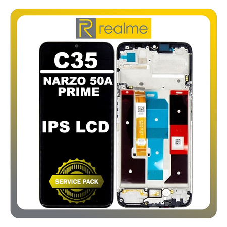 Γνήσια Original Realme C35 (RMX3511) / Narzo 50A Prime (RMX3516) IPS LCD Display Screen Assembly Οθόνη + Touch Screen Digitizer Μηχανισμός Αφής + Frame Bezel Πλαίσιο Σασί Black Μαύρο 4130056 (Service Pack By Realme)