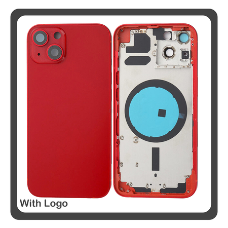 iPhone 13, iPhone13 (A2633, A2482) Rear Back Battery Cover Middle Frame- Housing Πίσω Κάλυμμα Καπάκι Πλάτη Μπαταρίας - Σασί + Camera Lens Τζαμάκι Κάμερας + Side Keys Πλαϊνά πλήκτρα  + Sim Tray Θήκη Κάρτας Red Κόκκινο (Ref By Apple)