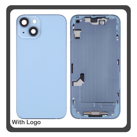 HQ OEM Συμβατό Με Apple iPhone 14, iPhone14 (A2882, A2649) Rear Back Battery Cover Middle Frame- Housing Πίσω Κάλυμμα Καπάκι Πλάτη Μπαταρίας - Σασί + Side Keys Πλαϊνά πλήκτρα  + Sim Tray Θήκη Κάρτας​​ Blue Μπλε (Premium A+)