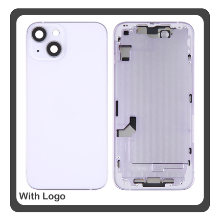 HQ OEM Συμβατό Με Apple iPhone 14, iPhone14 (A2882, A2649) Rear Back Battery Cover Middle Frame- Housing Πίσω Κάλυμμα Καπάκι Πλάτη Μπαταρίας - Σασί + Side Keys Πλαϊνά πλήκτρα  + Sim Tray Θήκη Κάρτας Purple Μωβ (Premium A+)