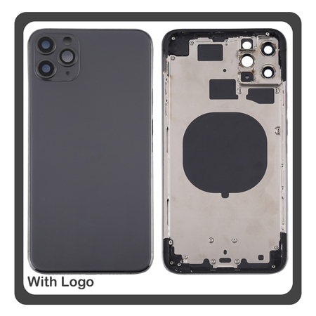 iPhone 11 Pro , iPhone 11Pro (A2215, A2160) Rear Back Battery Cover Middle Frame- Housing Πίσω Κάλυμμα Καπάκι Πλάτη Μπαταρίας - Σασί + Side Keys Πλαϊνά πλήκτρα  + Sim Tray Θήκη Κάρτας Matte Space Gray Μαύρο (Ref By Apple)