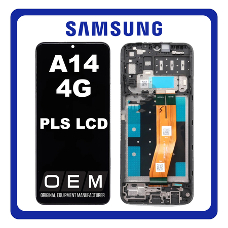 HQ OEM Συμβατό Με Samsung Galaxy A14 4G (SM-A145P, SM-A145R​) PLS LCD Display Screen Assembly Οθόνη + Touch Screen Digitizer Μηχανισμός Αφής + Frame Bezel Πλαίσιο Σασί Black Μαύρο (Premium A+)