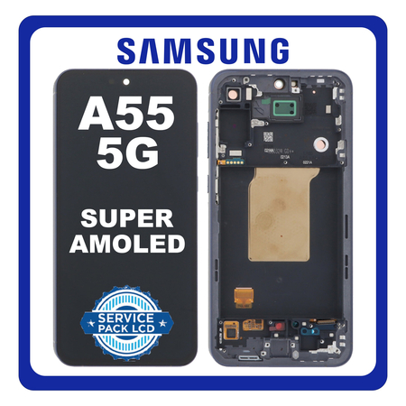 Γνήσια Original Samsung Galaxy A55 5G (SM-A556V, SM-A556B) Super AMOLED LCD Display Screen Assembly Οθόνη + Touch Screen Digitizer Μηχανισμός Αφής + Frame Bezel Πλαίσιο Σασί Navy Black Μαύρο GH82-34305A (Service Pack By Samsung)