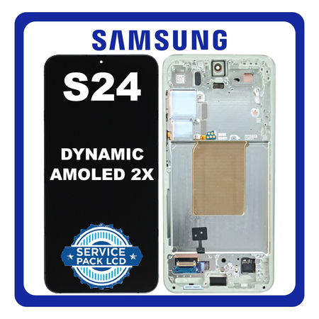 Γνήσια Original Samsung Galaxy S24 5G (SM-S921B, SM-S921B/DS) Dynamic LTPO AMOLED 2X LCD Display Screen Assembly Οθόνη + Touch Screen Digitizer Μηχανισμός Αφής + Frame Bezel Πλαίσιο Σασί Jade Green Πράσινο GH82-33287E (Service Pack By Samsung)