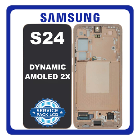 Γνήσια Original Samsung Galaxy S24 5G (SM-S921B, SM-S921B/DS) Dynamic LTPO AMOLED 2X LCD Display Screen Assembly Οθόνη + Touch Screen Digitizer Μηχανισμός Αφής + Frame Bezel Πλαίσιο Σασί Sandstone Orange GH82-33287G​ (Service Pack By Samsung)