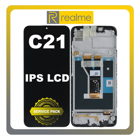 Γνήσια Original Realme C21 (RMX3201) IPS LCD Display Screen Assembly Οθόνη + Touch Screen Digitizer Μηχανισμός Αφής + Frame Bezel Πλαίσιο Σασί Black Μαύρο 4906056 (Service Pack By Realme)