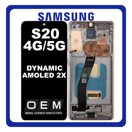 HQ OEM Συμβατό Με Samsung Galaxy S20 4G (SM-G980, SM-G980F) / S20 5G (SM-G981, SM-G981F) Dynamic AMOLED 2X LCD Display Screen Assembly Οθόνη + Touch Screen Digitizer Μηχανισμός Αφής + Frame Bezel Πλαίσιο Σασί Black Μαύρο (Premium A+)