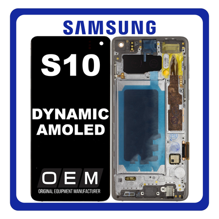 HQ OEM Συμβατό Με Samsung Galaxy S10 (SM-G973F, SM-G973U, SM-G973W) Dynamic AMOLED LCD Display Screen Assembly Οθόνη + Touch Screen Digitizer Μηχανισμός Αφής + Frame Bezel Πλαίσιο Σασί Black Μαύρο (Premium A+)