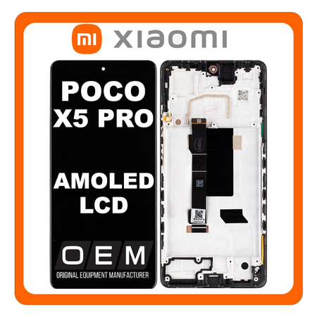 HQ OEM Συμβατό Με Xiaomi Poco X5 Pro (22101320G, 22101320I) AMOLED LCD Display Screen Assembly Οθόνη + Touch Screen Digitizer Μηχανισμός Αφής + Frame Bezel Πλαίσιο Σασί Astral Black Μαύρο (Premium A+)