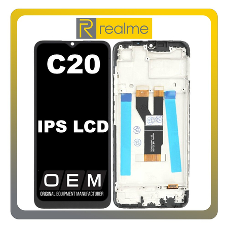 HQ OEM Συμβατό Με Realme C20 (RMX3063, RMX3061), IPS LCD Display Screen Assembly Οθόνη + Touch Screen Digitizer Μηχανισμός Αφής + Frame Bezel Πλαίσιο Σασί Black Μαύρο (Premium A+)