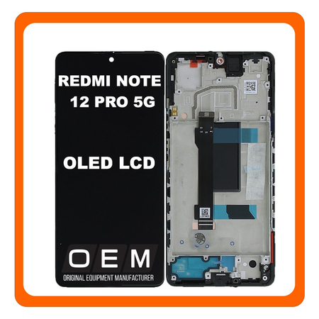 HQ OEM Συμβατό Με Xiaomi Redmi Note 12 Pro 5G (22101316C, 22101316I) OLED LCD Οθόνη + Touch Screen Digitizer + Frame Bezel Midnight Black Μαύρο (Premium A+)