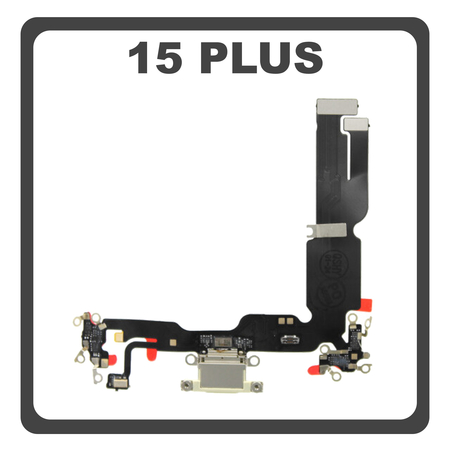 HQ OEM For Apple iPhone 15 Plus, iPhone 15+ (A3094, A2847) Charging Dock Connector Lightning Flex Καλωδιοταινία Κονέκτορας Φόρτισης + Microphone Μικρόφωνο Yellow Κίτρινο (Premium A+)