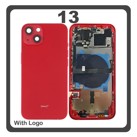 HQ OEM Συμβατό Με Apple iPhone 13, iPhone13 (A2633, A2482) Rear Back Battery Cover Middle Frame- Housing Πίσω Κάλυμμα Καπάκι Πλάτη Μπαταρίας + Power Button + Volume Button Flex Cable + Sim Card Tray + Flashlight Flex + NFC Red Κόκκινο (Premium A+)